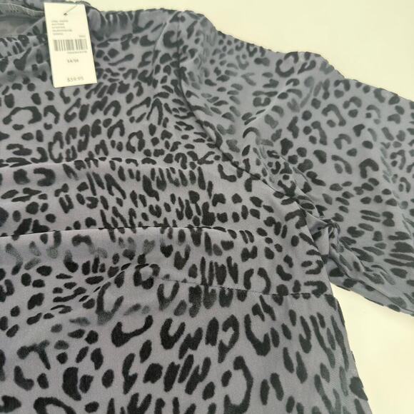 Lane Bryant Long-Sleeve Mock-Neck Sheer Mesh Skater Top Leopard Women Size 14/16 - Picture 8 of 11
